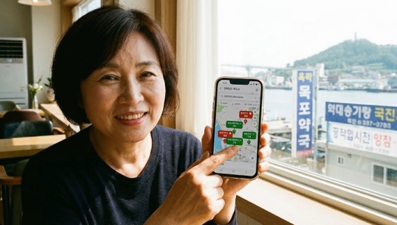 스마트폰으로 목포 지역 약국의 마운자로 재고를 확인하는 지도 앱 화면